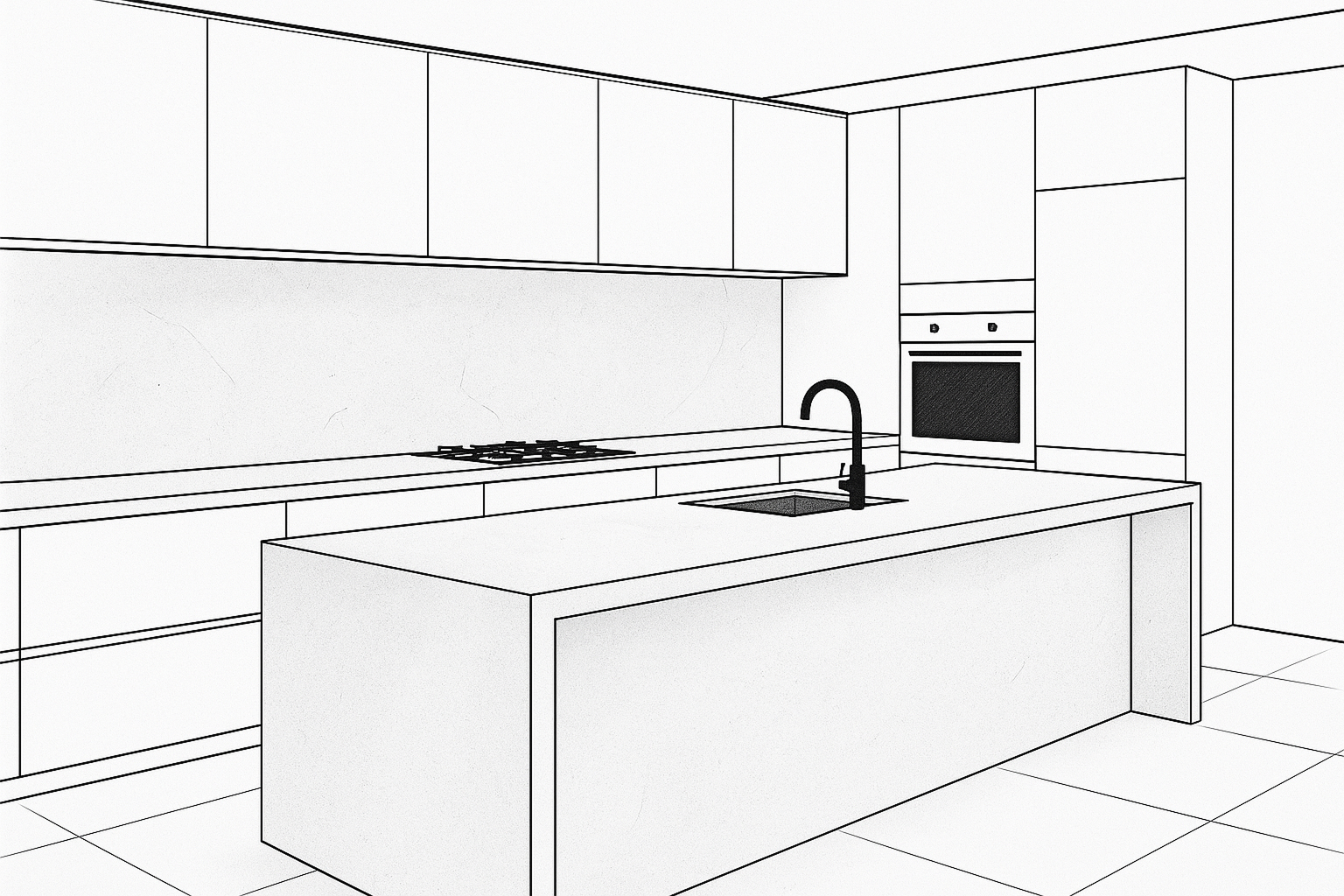 Microcement kitchen with seamless worktop and splashback